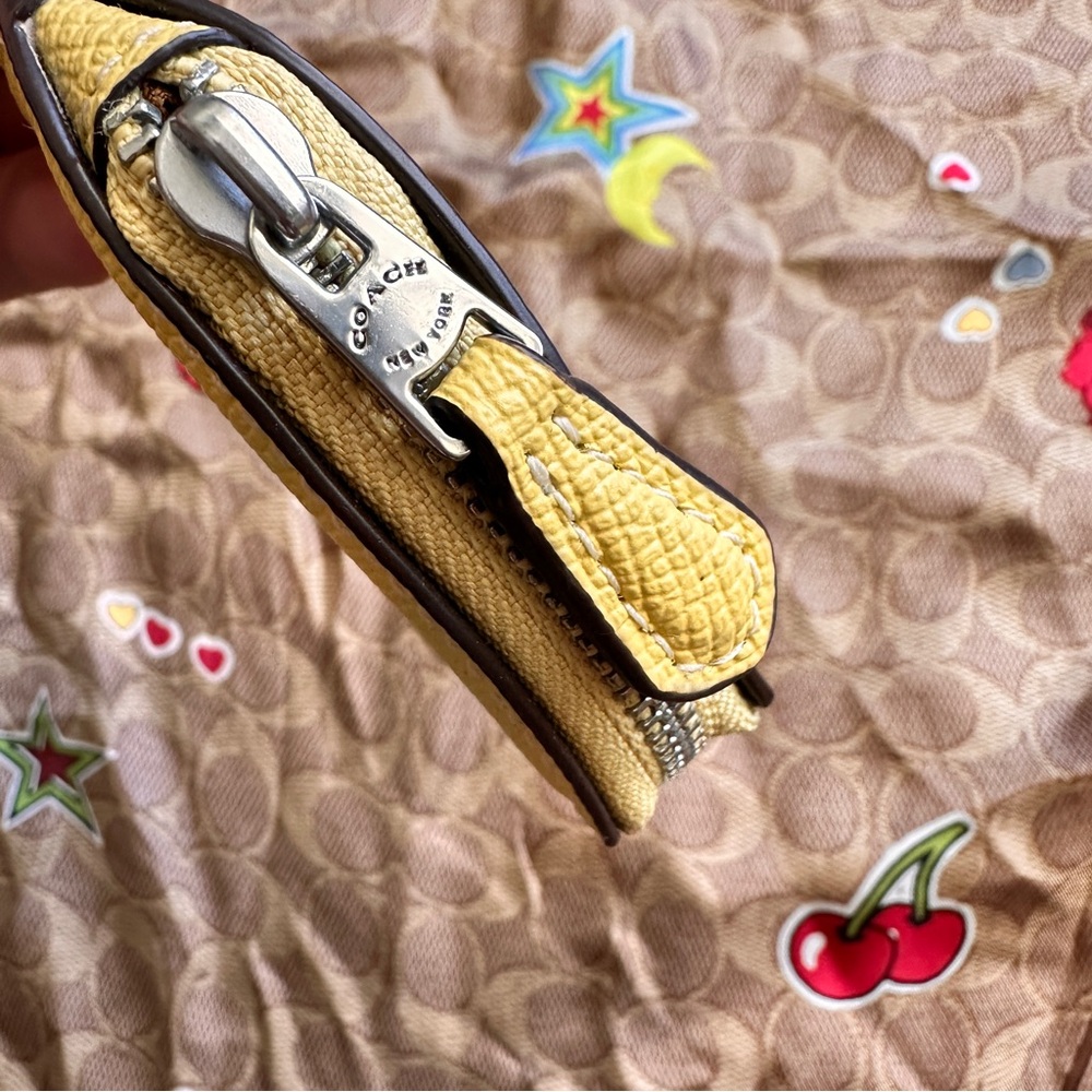 Coach Yellow Heart Keychain pouch wallet with Silver Accents - Picture 2 of 5